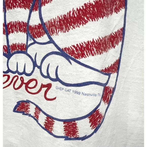 Vintage 90s Y2K Women’s Cat T Shirt Stars Stripes USA Flag Alore Cotton White L - Picture 4 of 9